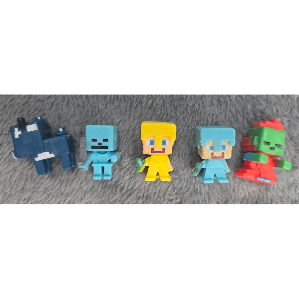 Minecraft Mini Figures Set Skeleton Steve Gold Diamond Armor Zombie Cow 5pc Lot